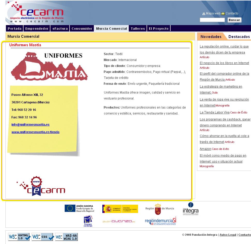 Uniformes Mastia en el portal Cecarm con el sello de calidad